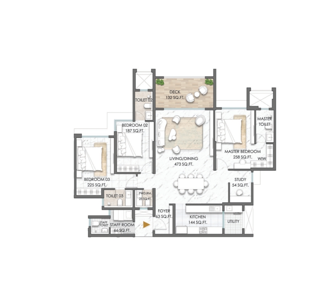 3 BHK Unit Plan